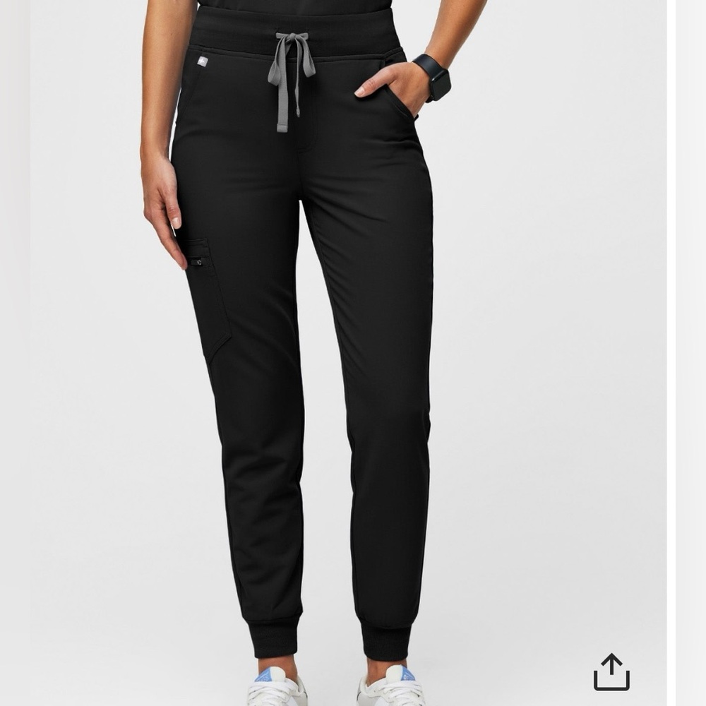 Figs Black Jogger Scrub Pants with Gray Drawstring